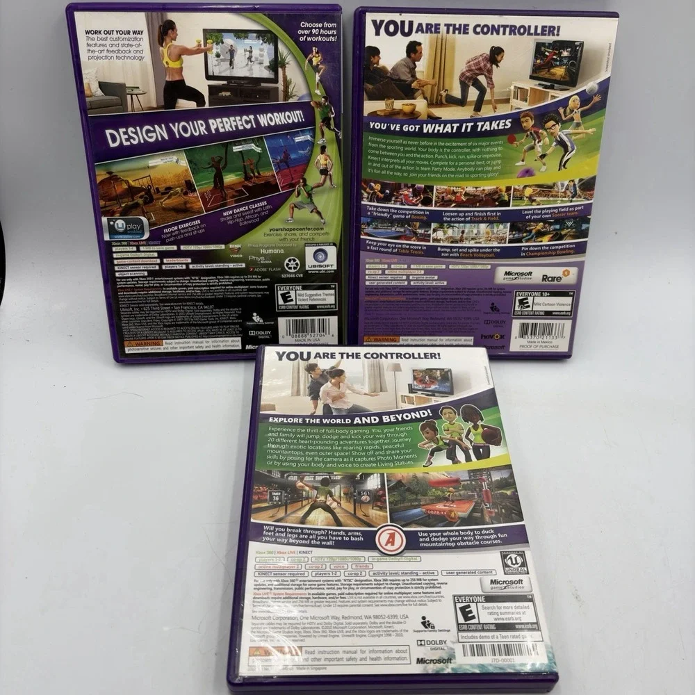 Xbox 360 3 Kinect Games Kinect Adventures Your Shape Fitness Evolve Sports